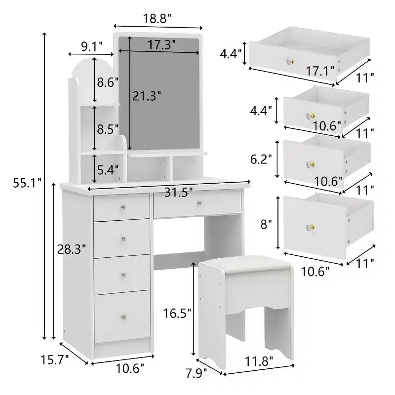 Famapy 31.5''W Dressing Desk Makeup Vanity Set with Stool and Mirror Led Light Bedroom Accent