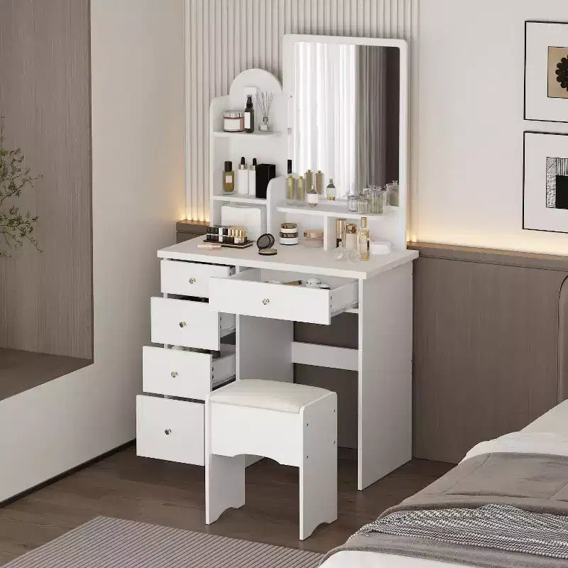 Famapy 31.5''W Dressing Desk Makeup Vanity Set with Stool and Mirror Led Light Bedroom Accent