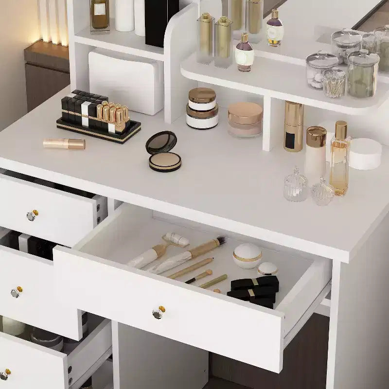 Famapy 31.5''W Dressing Desk Makeup Vanity Set with Stool and Mirror Led Light Bedroom Accent