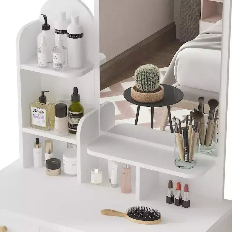 Famapy 31.5''W Dressing Desk Makeup Vanity Set with Stool and Mirror Led Light Bedroom Accent