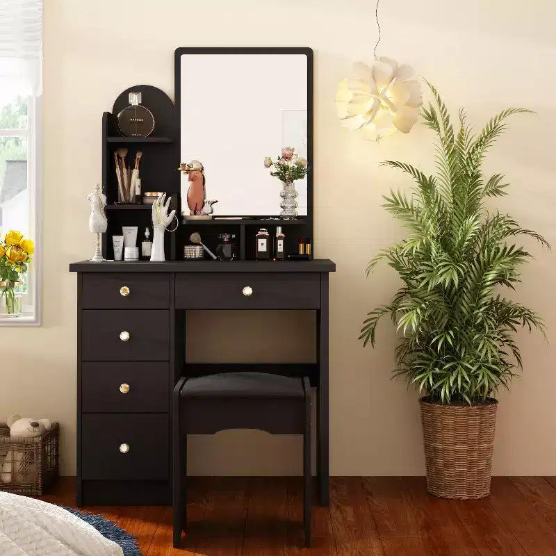 Famapy 31.5''W Dressing Desk Makeup Vanity Set with Stool and Mirror Led Light Bedroom Accent