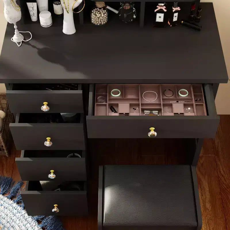 Famapy 31.5''W Dressing Desk Makeup Vanity Set with Stool and Mirror Led Light Bedroom Accent