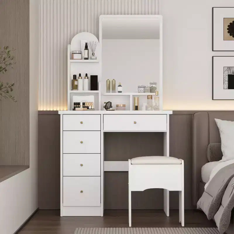 Famapy 31.5''W Dressing Desk Makeup Vanity Set with Stool and Mirror Led Light Bedroom Accent