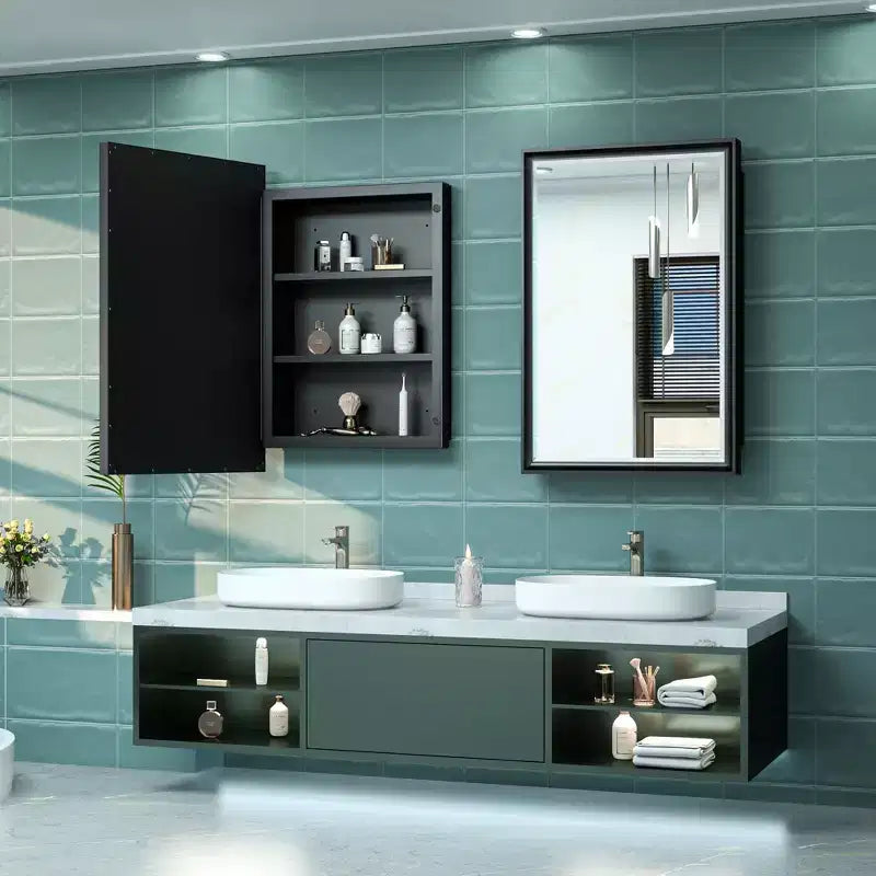Keonjinn17 in. W x 25 in. H Metal Framed Rectangular Framed Recessed/Surface Mount Medicine Cabinet with Mirror