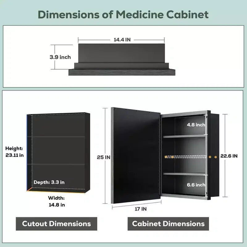 Keonjinn17 in. W x 25 in. H Metal Framed Rectangular Framed Recessed/Surface Mount Medicine Cabinet with Mirror