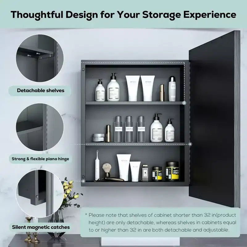 Keonjinn17 in. W x 25 in. H Metal Framed Rectangular Framed Recessed/Surface Mount Medicine Cabinet with Mirror