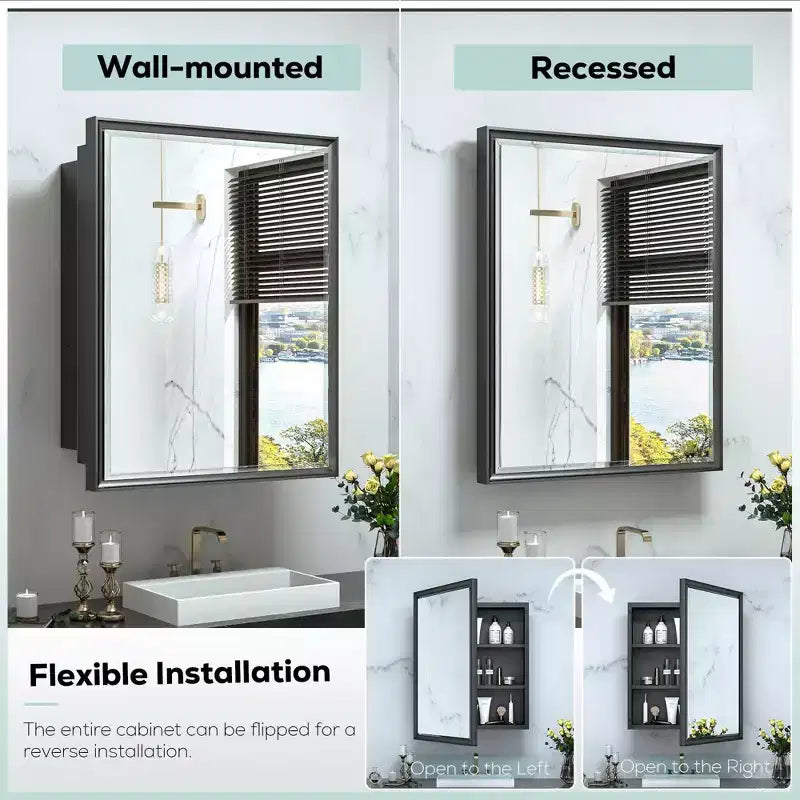 Keonjinn17 in. W x 25 in. H Metal Framed Rectangular Framed Recessed/Surface Mount Medicine Cabinet with Mirror