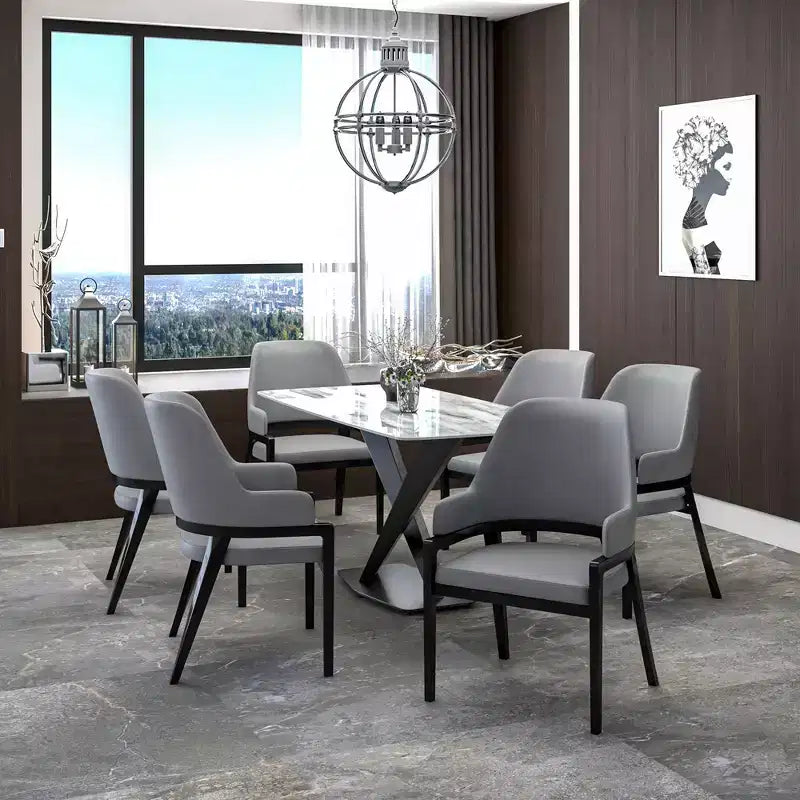 LeisureMod Ethora Modern Dining Chair U-Shaped Curved Open Back, Upholstered Leather Seat with Durable Rubberwood Legs, Dining & Kitchen Seating