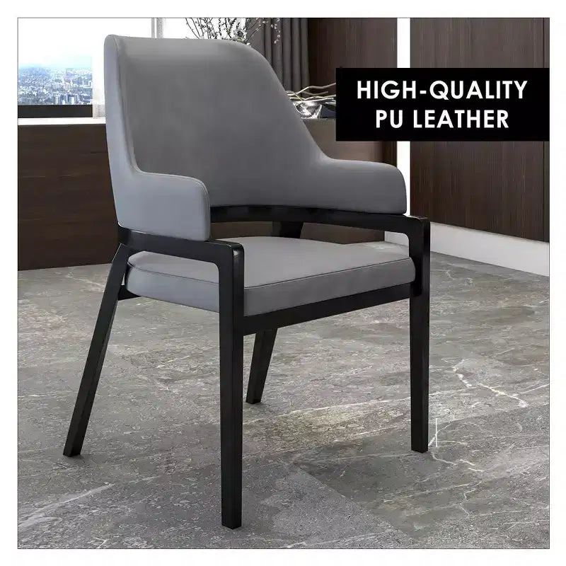 LeisureMod Ethora Modern Dining Chair U-Shaped Curved Open Back, Upholstered Leather Seat with Durable Rubberwood Legs, Dining & Kitchen Seating