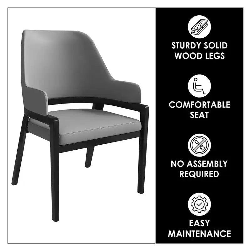 LeisureMod Ethora Modern Dining Chair U-Shaped Curved Open Back, Upholstered Leather Seat with Durable Rubberwood Legs, Dining & Kitchen Seating