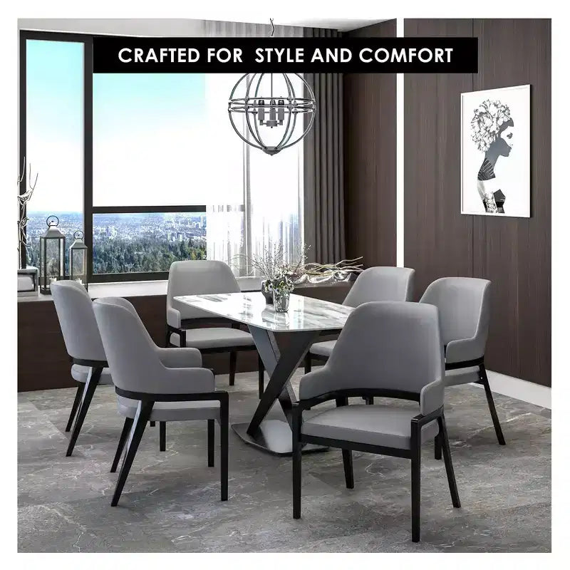 LeisureMod Ethora Modern Dining Chair U-Shaped Curved Open Back, Upholstered Leather Seat with Durable Rubberwood Legs, Dining & Kitchen Seating