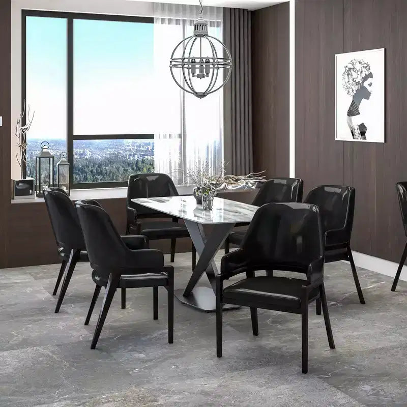 LeisureMod Ethora Modern Dining Chair U-Shaped Curved Open Back, Upholstered Leather Seat with Durable Rubberwood Legs, Dining & Kitchen Seating
