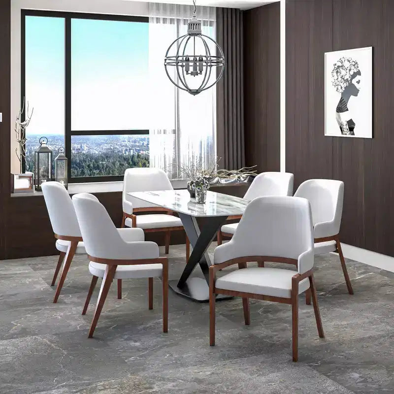 LeisureMod Ethora Modern Dining Chair U-Shaped Curved Open Back, Upholstered Leather Seat with Durable Rubberwood Legs, Dining & Kitchen Seating