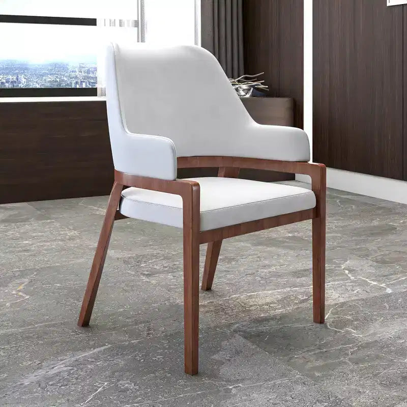 LeisureMod Ethora Modern Dining Chair U-Shaped Curved Open Back, Upholstered Leather Seat with Durable Rubberwood Legs, Dining & Kitchen Seating