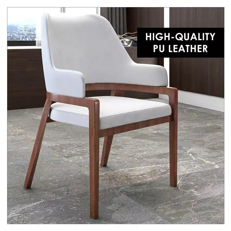 LeisureMod Ethora Modern Dining Chair U-Shaped Curved Open Back, Upholstered Leather Seat with Durable Rubberwood Legs, Dining & Kitchen Seating