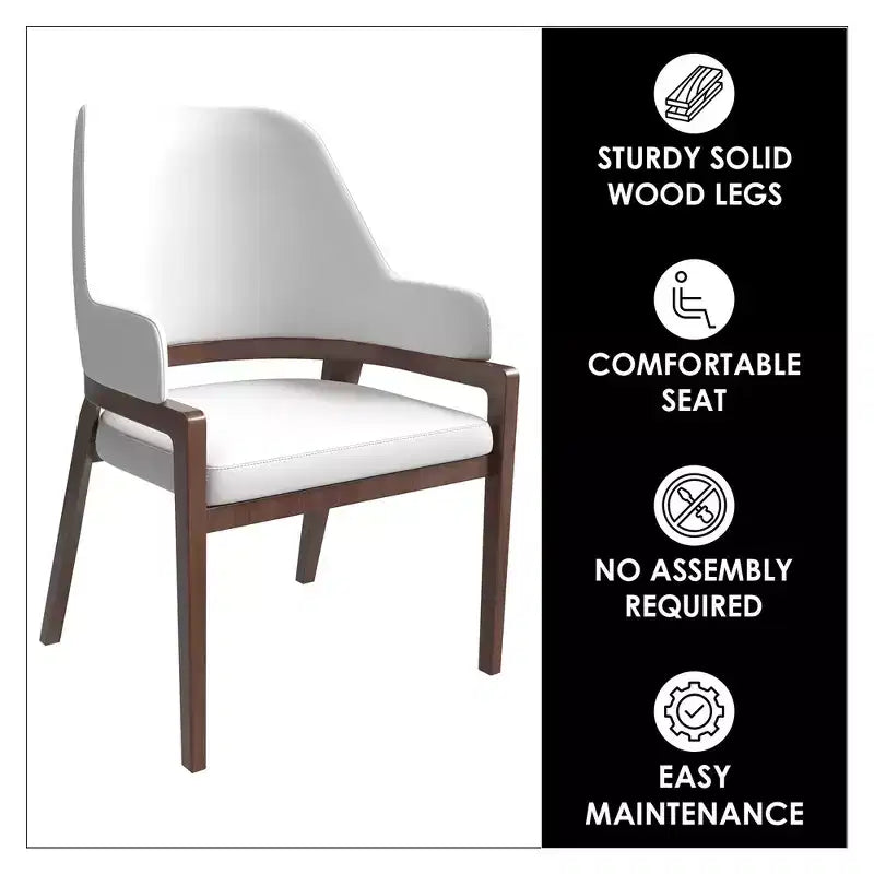 LeisureMod Ethora Modern Dining Chair U-Shaped Curved Open Back, Upholstered Leather Seat with Durable Rubberwood Legs, Dining & Kitchen Seating