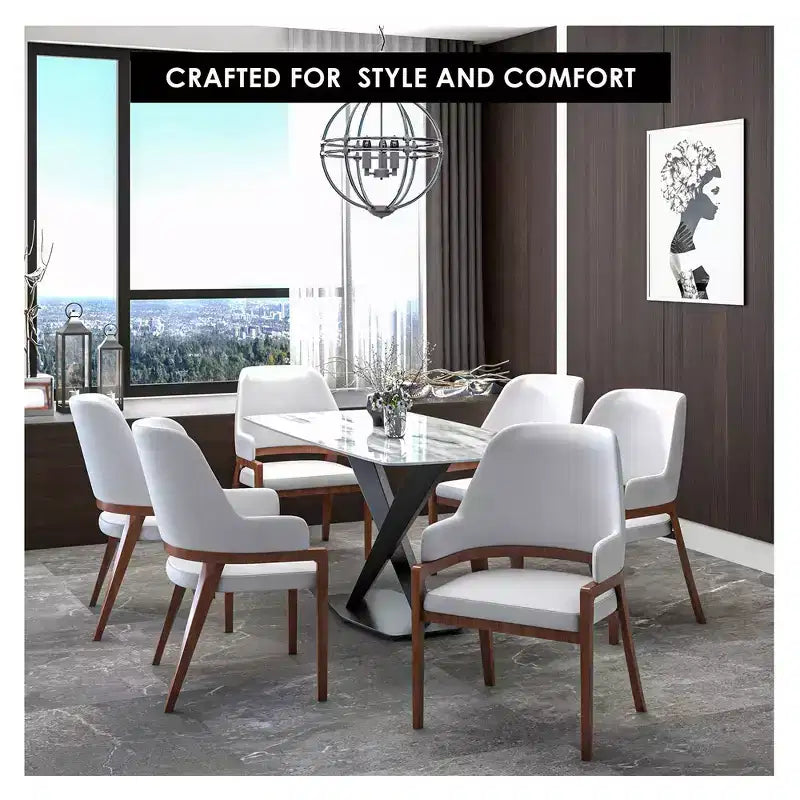LeisureMod Ethora Modern Dining Chair U-Shaped Curved Open Back, Upholstered Leather Seat with Durable Rubberwood Legs, Dining & Kitchen Seating