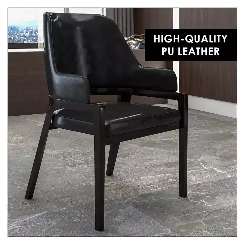 LeisureMod Ethora Modern Dining Chair U-Shaped Curved Open Back, Upholstered Leather Seat with Durable Rubberwood Legs, Dining & Kitchen Seating