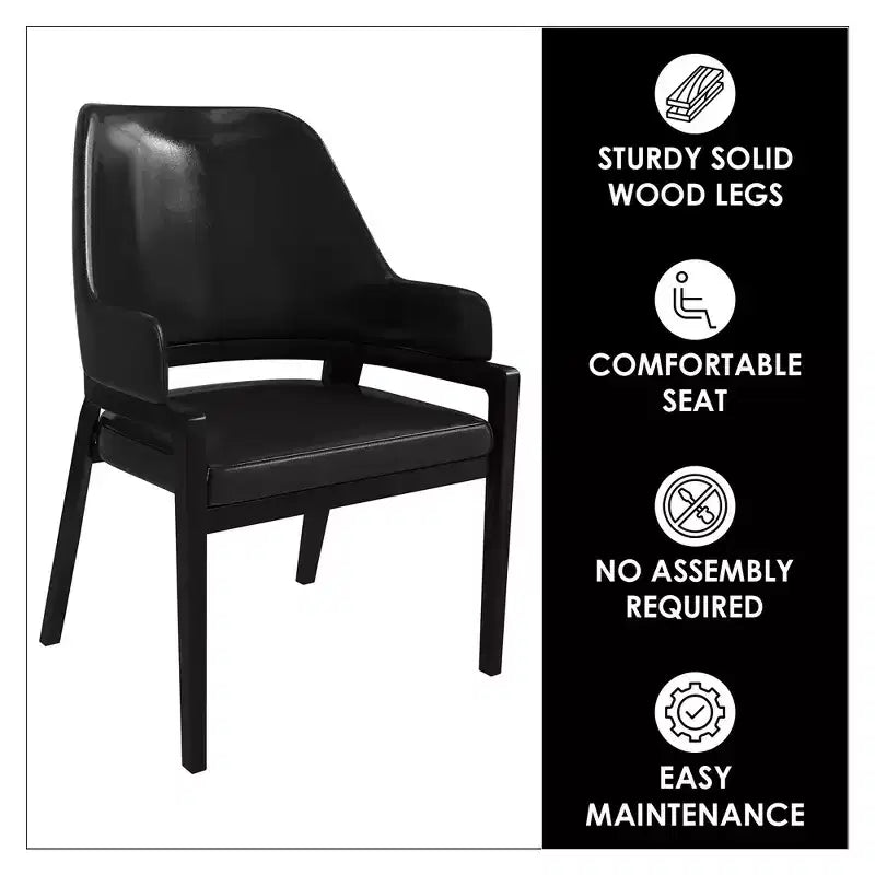 LeisureMod Ethora Modern Dining Chair U-Shaped Curved Open Back, Upholstered Leather Seat with Durable Rubberwood Legs, Dining & Kitchen Seating