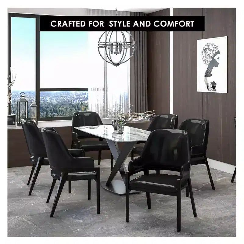 LeisureMod Ethora Modern Dining Chair U-Shaped Curved Open Back, Upholstered Leather Seat with Durable Rubberwood Legs, Dining & Kitchen Seating