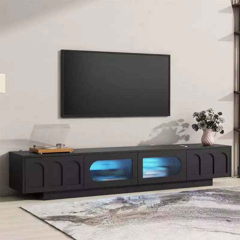 Modern TV Stand for TVs up to 95, Entertainment Center With Fluted Glass Doors, Media Console Table for Living Room Bedroom