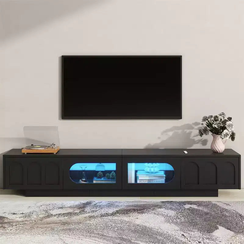 Modern TV Stand for TVs up to 95, Entertainment Center With Fluted Glass Doors, Media Console Table for Living Room Bedroom