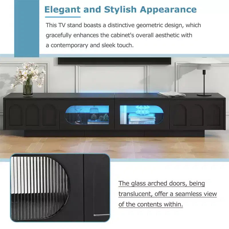 Modern TV Stand for TVs up to 95, Entertainment Center With Fluted Glass Doors, Media Console Table for Living Room Bedroom