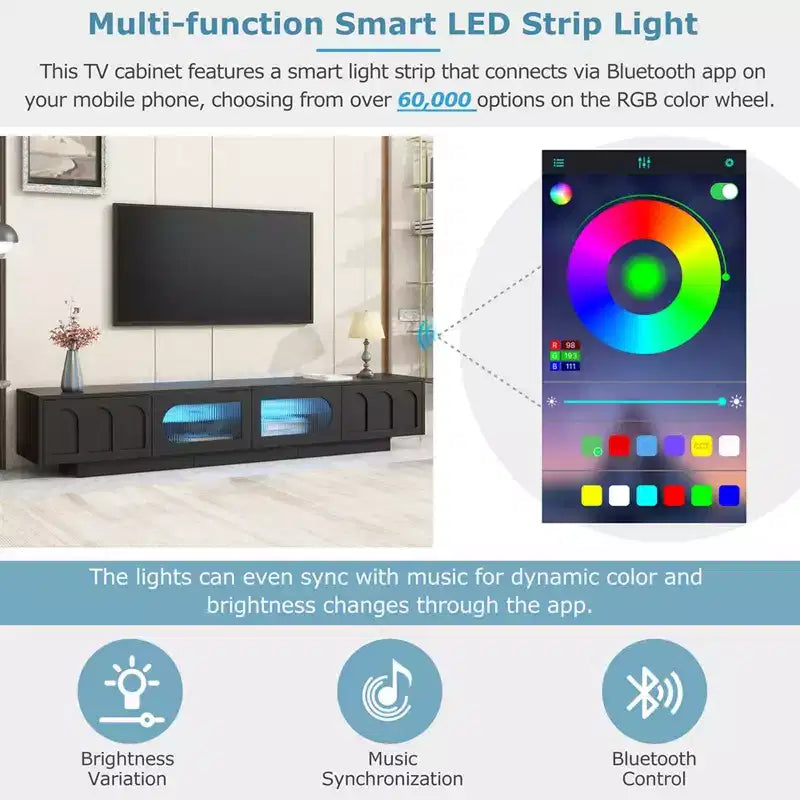 Modern TV Stand for TVs up to 95, Entertainment Center With Fluted Glass Doors, Media Console Table for Living Room Bedroom
