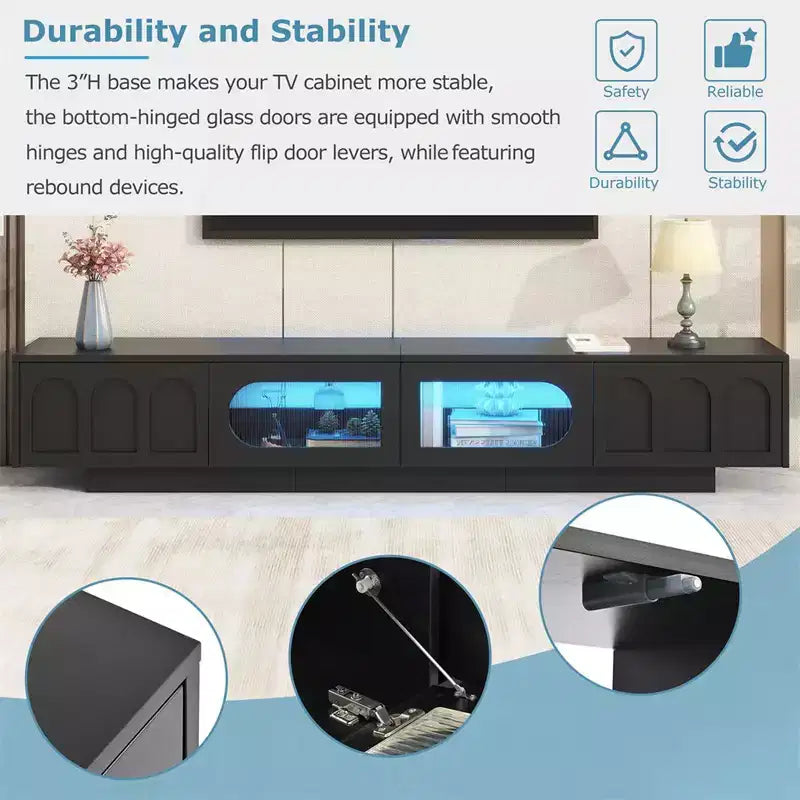 Modern TV Stand for TVs up to 95, Entertainment Center With Fluted Glass Doors, Media Console Table for Living Room Bedroom
