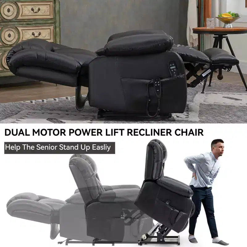 Medium Size Faux Leather/Leather Power Lift Recliner Chair with 8-Point Vibration Massage and Lumbar Heating, 4Q-ModernLuxe