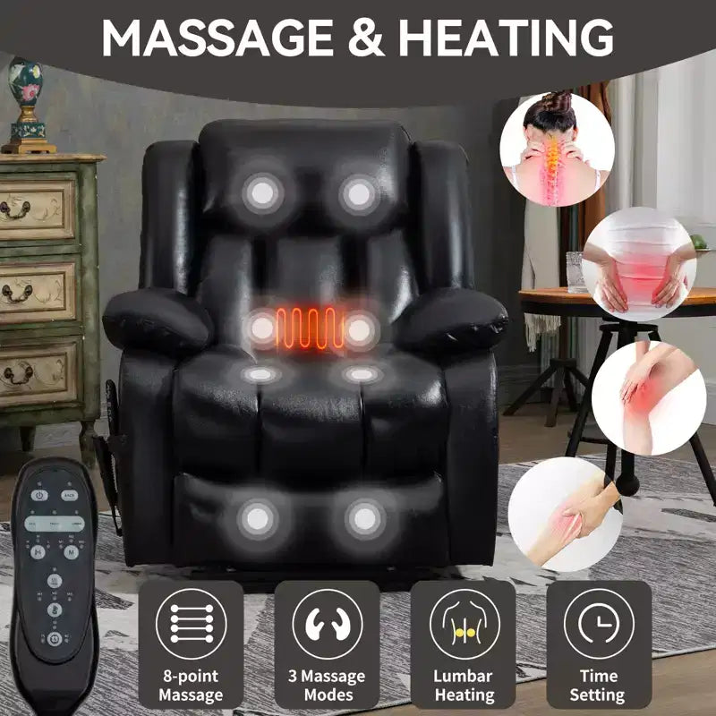 Medium Size Faux Leather/Leather Power Lift Recliner Chair with 8-Point Vibration Massage and Lumbar Heating, 4Q-ModernLuxe