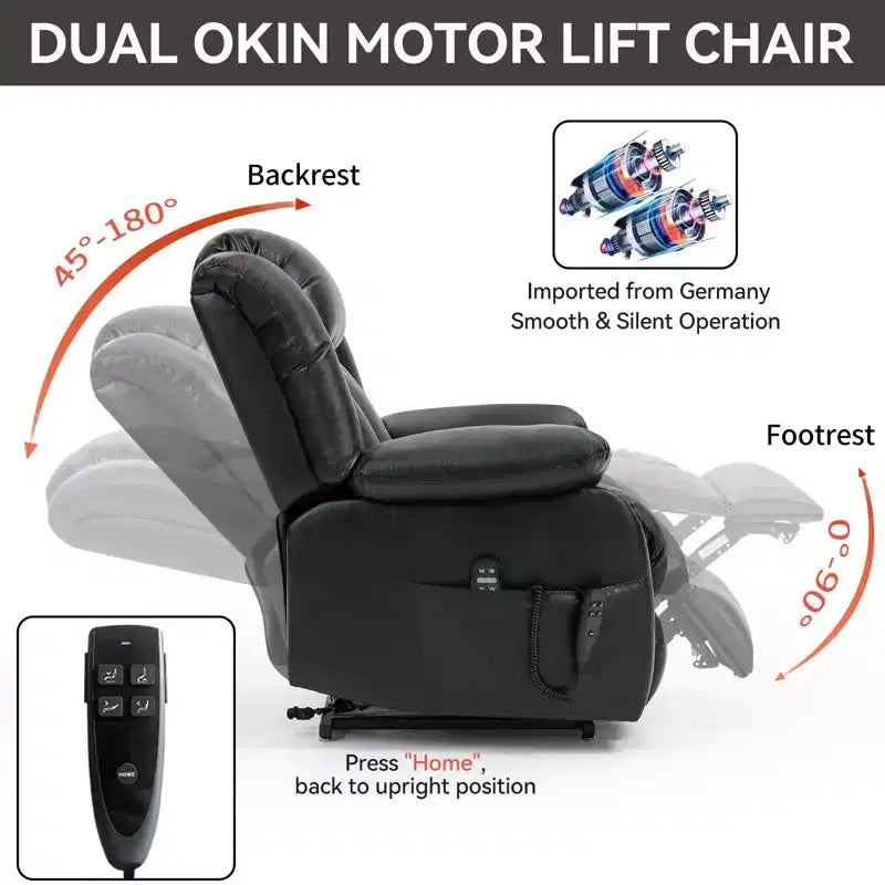 Medium Size Faux Leather/Leather Power Lift Recliner Chair with 8-Point Vibration Massage and Lumbar Heating, 4Q-ModernLuxe
