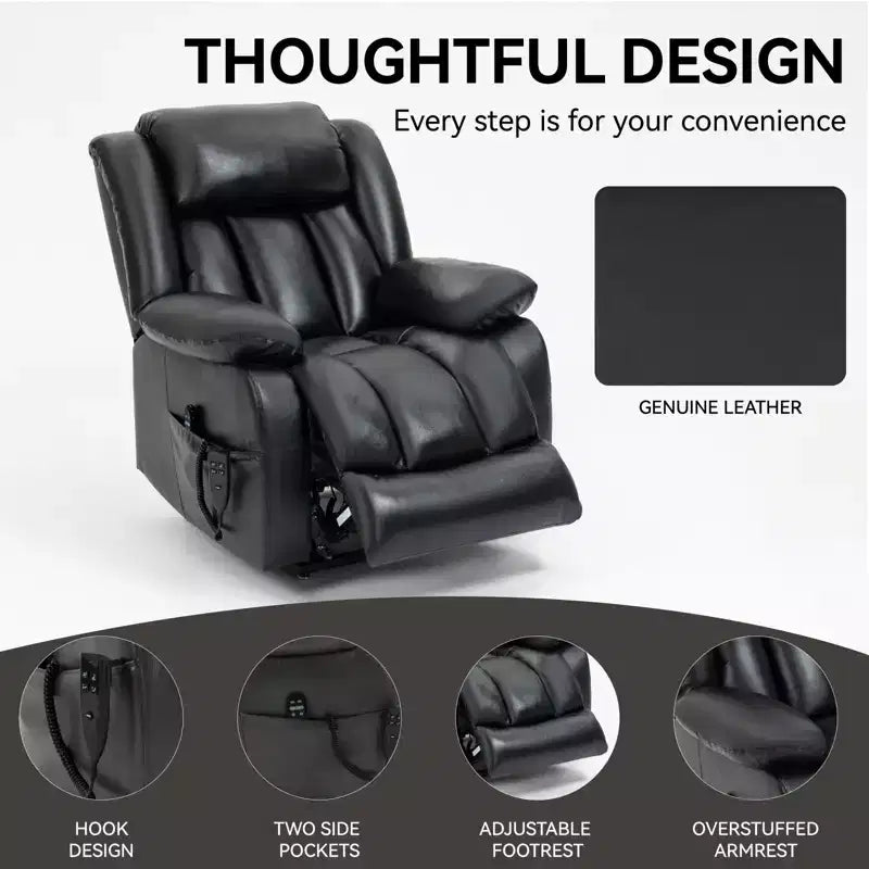 Medium Size Faux Leather/Leather Power Lift Recliner Chair with 8-Point Vibration Massage and Lumbar Heating, 4Q-ModernLuxe