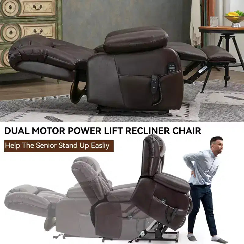 Medium Size Faux Leather/Leather Power Lift Recliner Chair with 8-Point Vibration Massage and Lumbar Heating, 4Q-ModernLuxe
