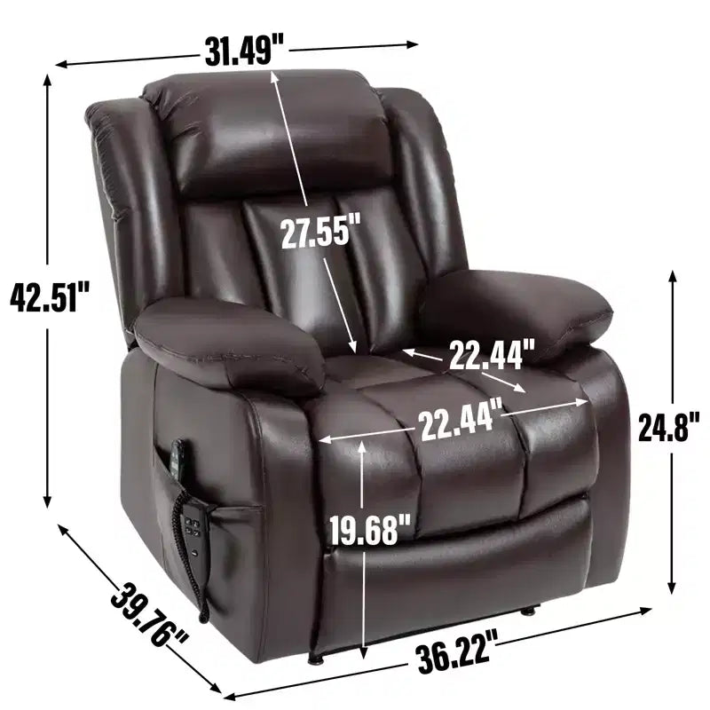 Medium Size Faux Leather/Leather Power Lift Recliner Chair with 8-Point Vibration Massage and Lumbar Heating, 4Q-ModernLuxe