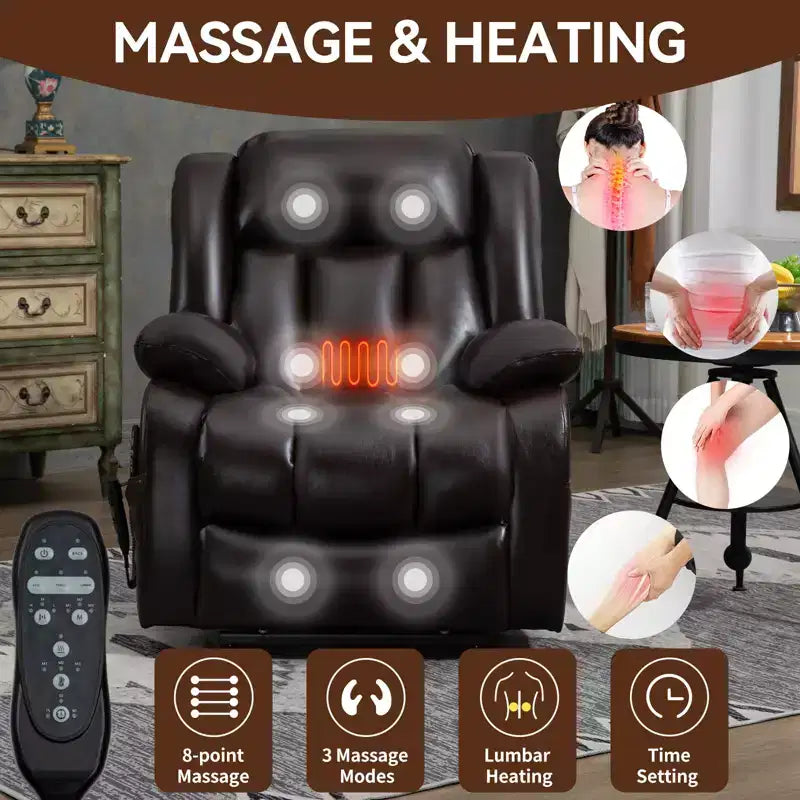 Medium Size Faux Leather/Leather Power Lift Recliner Chair with 8-Point Vibration Massage and Lumbar Heating, 4Q-ModernLuxe