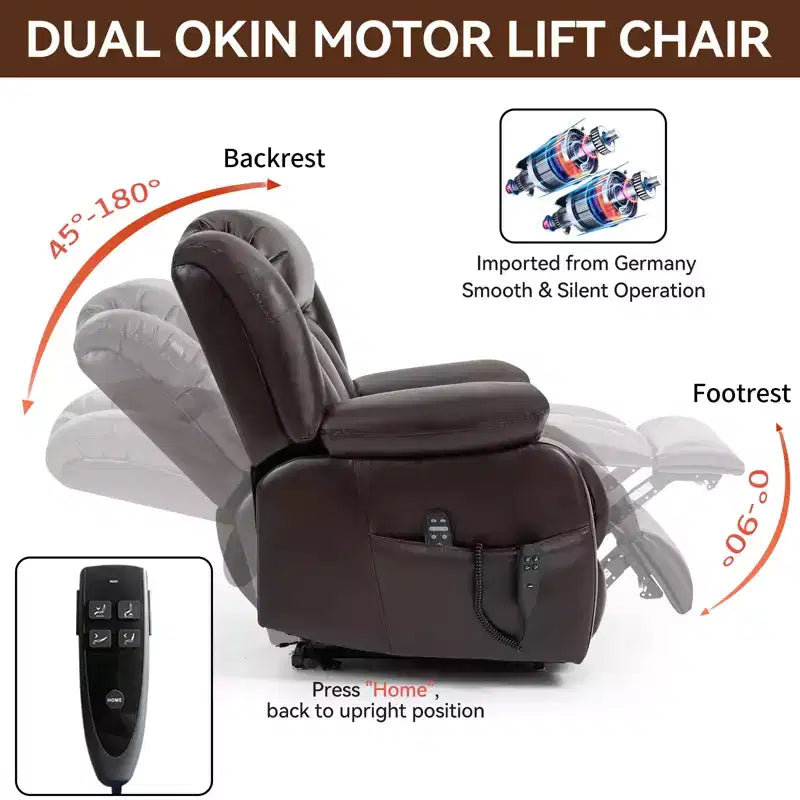 Medium Size Faux Leather/Leather Power Lift Recliner Chair with 8-Point Vibration Massage and Lumbar Heating, 4Q-ModernLuxe
