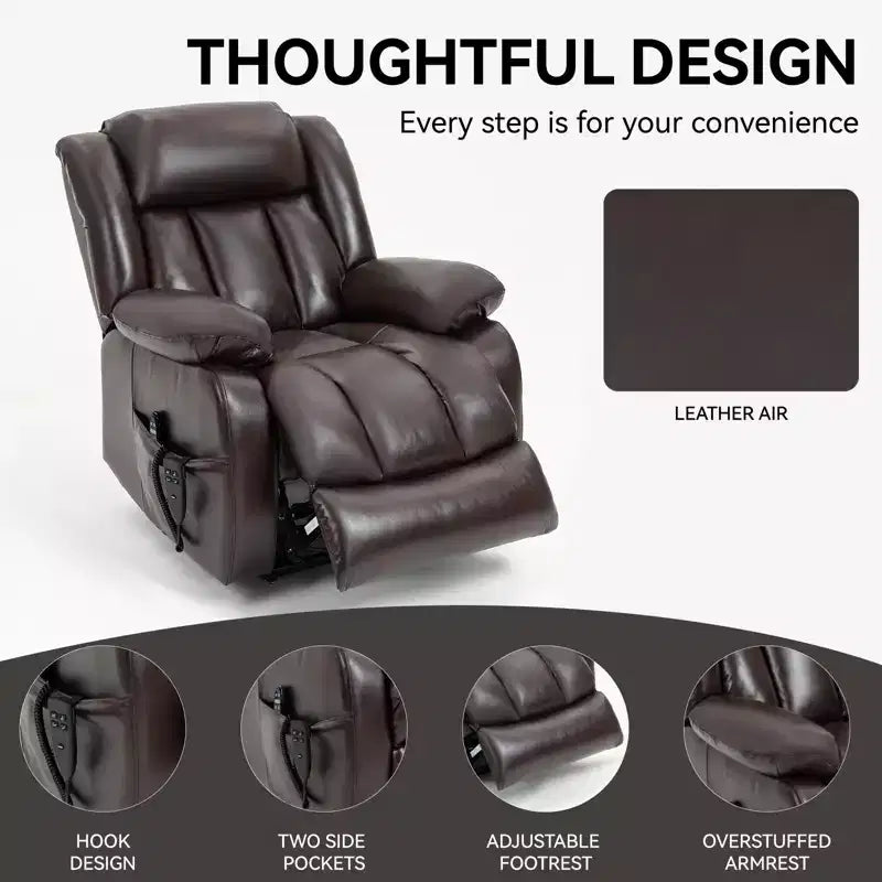Medium Size Faux Leather/Leather Power Lift Recliner Chair with 8-Point Vibration Massage and Lumbar Heating, 4Q-ModernLuxe