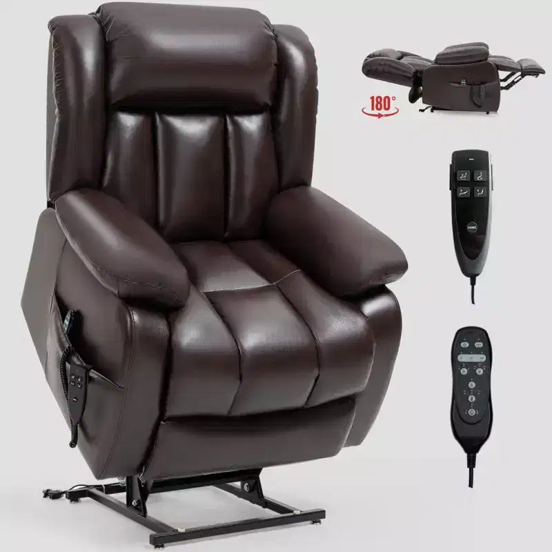 Medium Size Faux Leather/Leather Power Lift Recliner Chair with 8-Point Vibration Massage and Lumbar Heating, 4Q-ModernLuxe