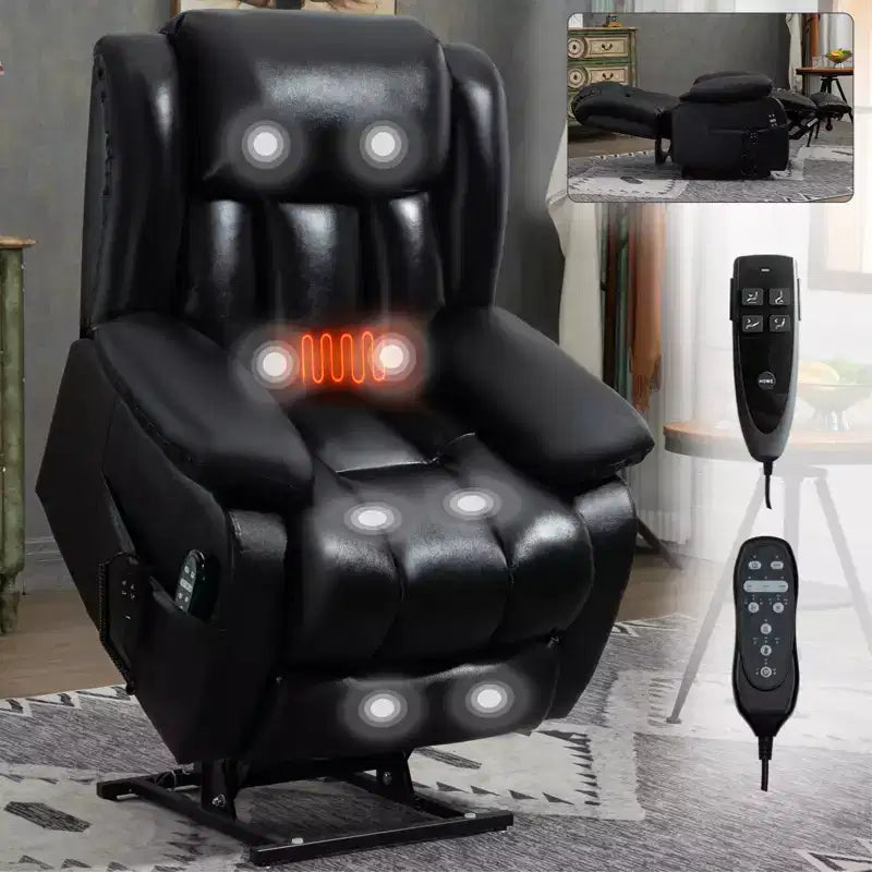 Medium Size Faux Leather/Leather Power Lift Recliner Chair with 8-Point Vibration Massage and Lumbar Heating, 4Q-ModernLuxe