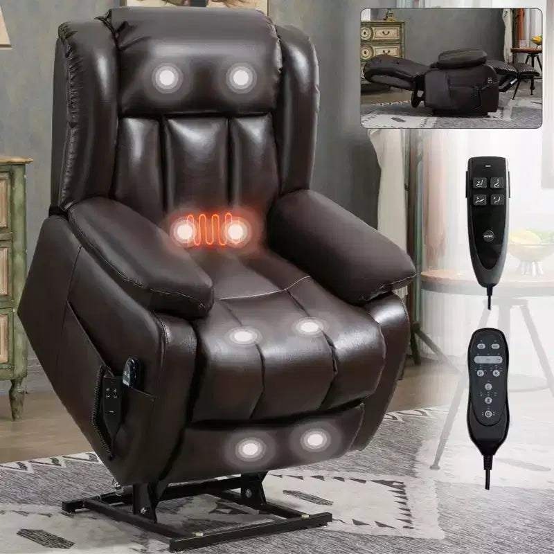 Medium Size Faux Leather/Leather Power Lift Recliner Chair with 8-Point Vibration Massage and Lumbar Heating, 4Q-ModernLuxe