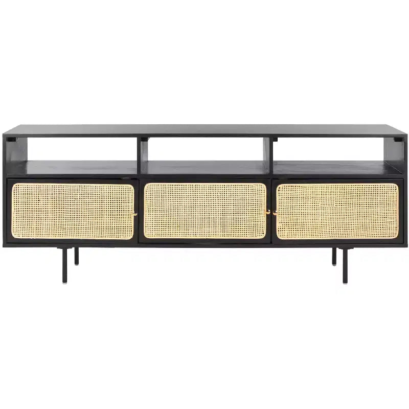 Karol 3 Door Cane Media Stand - MED1500 - Black/Natural - Safavieh