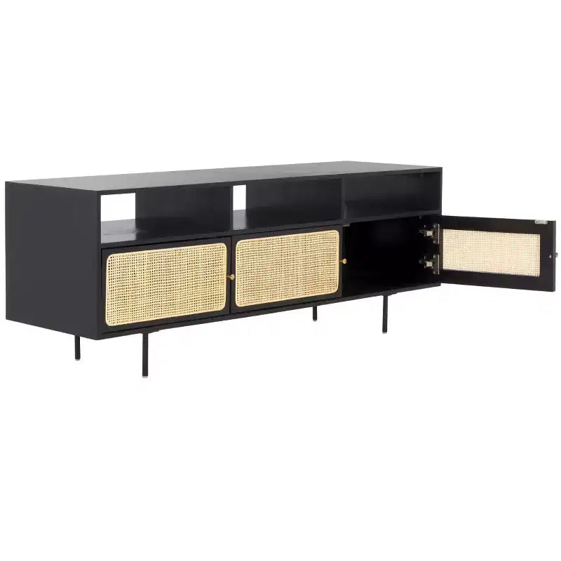 Karol 3 Door Cane Media Stand - MED1500 - Black/Natural - Safavieh