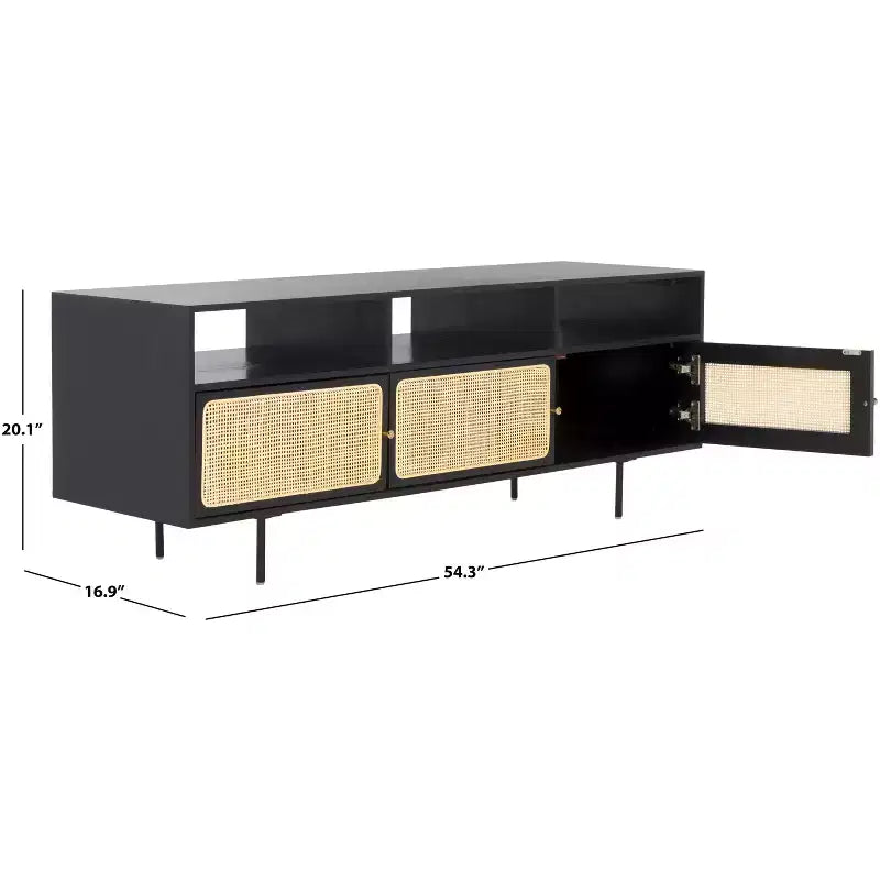 Karol 3 Door Cane Media Stand - MED1500 - Black/Natural - Safavieh