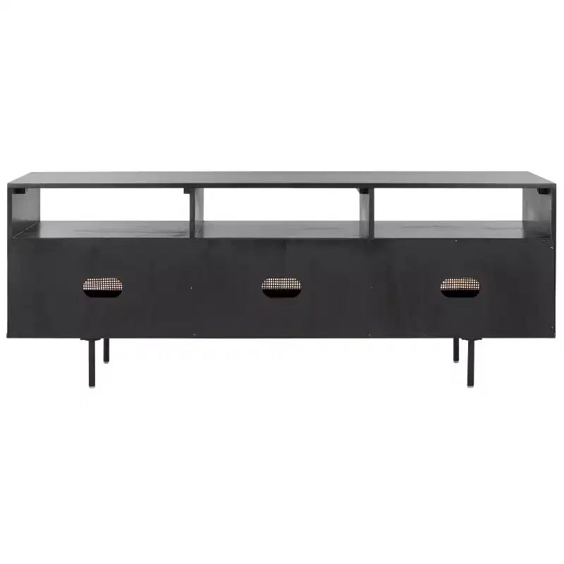 Karol 3 Door Cane Media Stand - MED1500 - Black/Natural - Safavieh