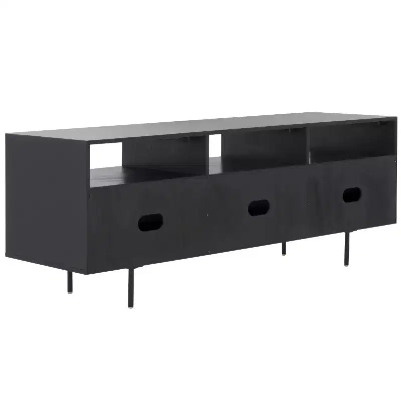 Karol 3 Door Cane Media Stand - MED1500 - Black/Natural - Safavieh