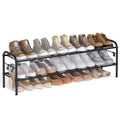 Shoe Rack, 2-Tier Shoe Organizer, Metal Shoe Shelf Storage with 4 Side Hooks, Holds 12 Pairs of Shoes, Height-Adjustable Shoe Rack, Ink Black