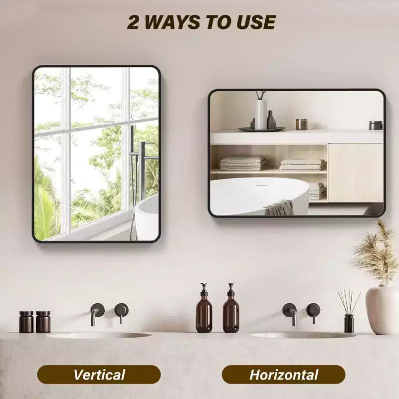 Bathroom Mirror, Black Wall Mirror, Rectangle Mirror for Wall, Black Mirror for Bathroom or Bedroom
