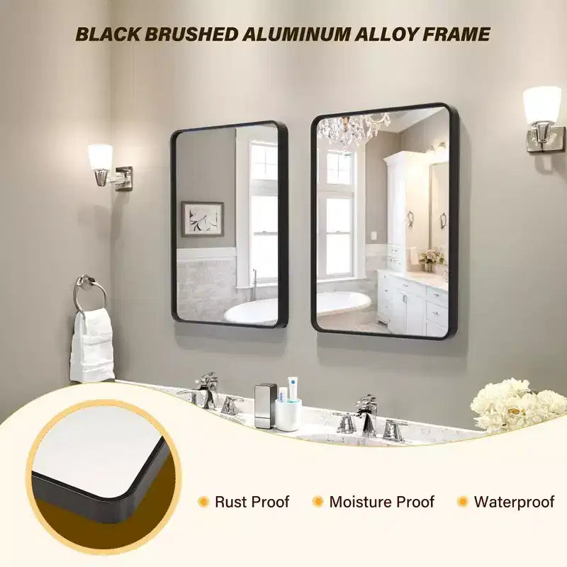 Bathroom Mirror, Black Wall Mirror, Rectangle Mirror for Wall, Black Mirror for Bathroom or Bedroom