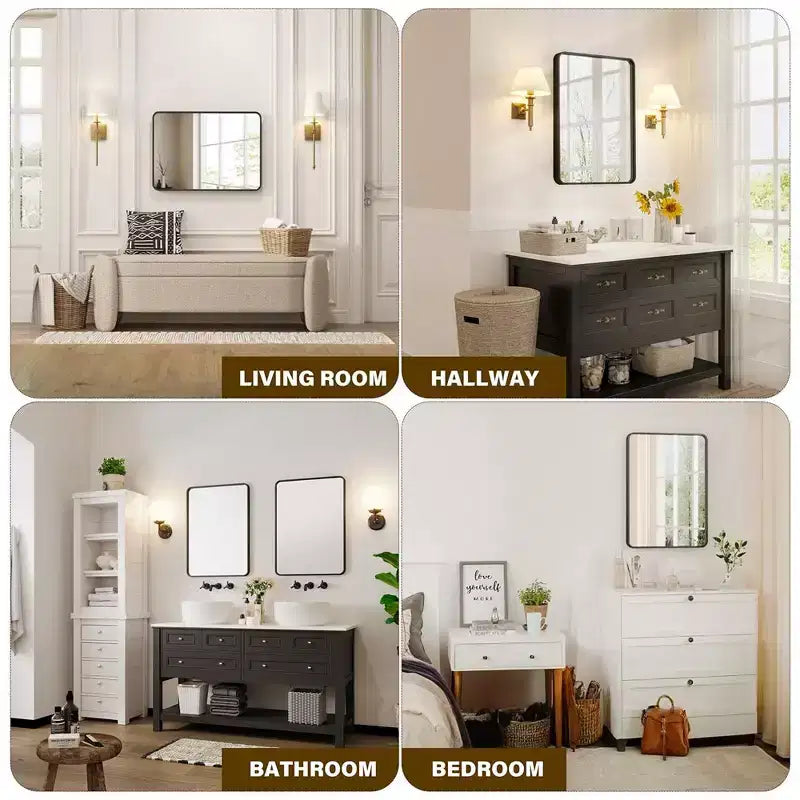 Bathroom Mirror, Black Wall Mirror, Rectangle Mirror for Wall, Black Mirror for Bathroom or Bedroom